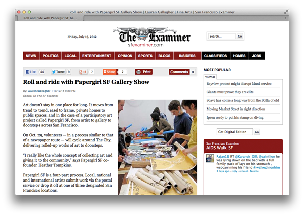 Examiner article about Papergirl SF