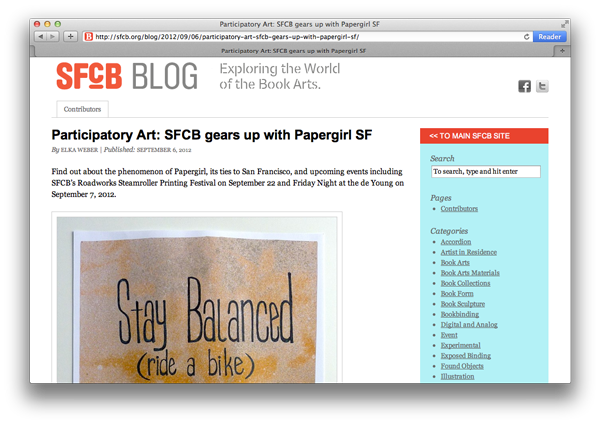 SFCB article about Papergirl SF